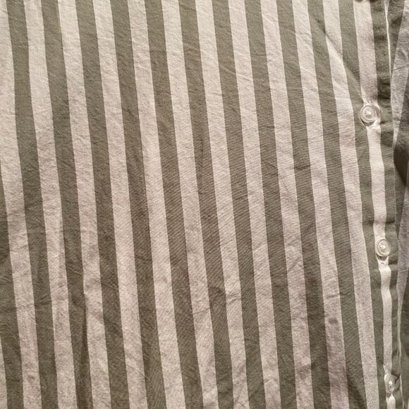 Women's Lola River Striped Button Up Shirt XL Green & White Cotton Preppy - Picture 2 of 5